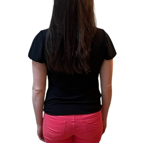 WHBM Black Crew Neck Pleated Blouse - Picture 7 of 12